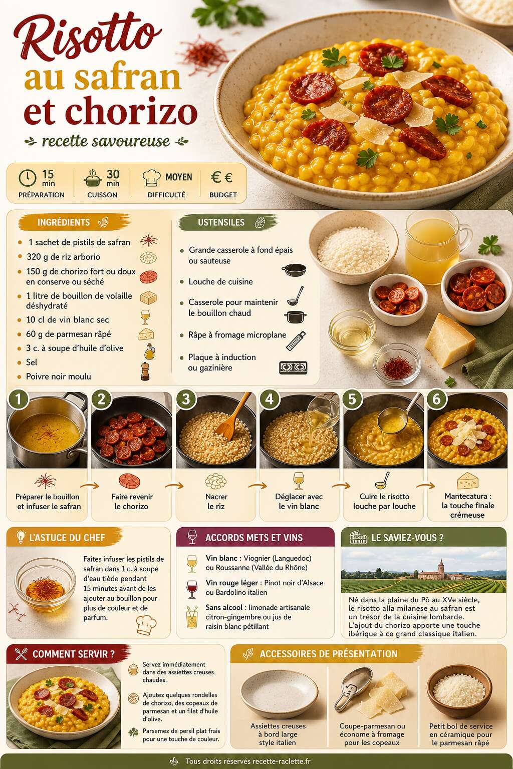 Fiche recette Risotto au safran et chorizo : recette savoureuse Fiche recette Risotto au safran et chorizo : recette savoureuse