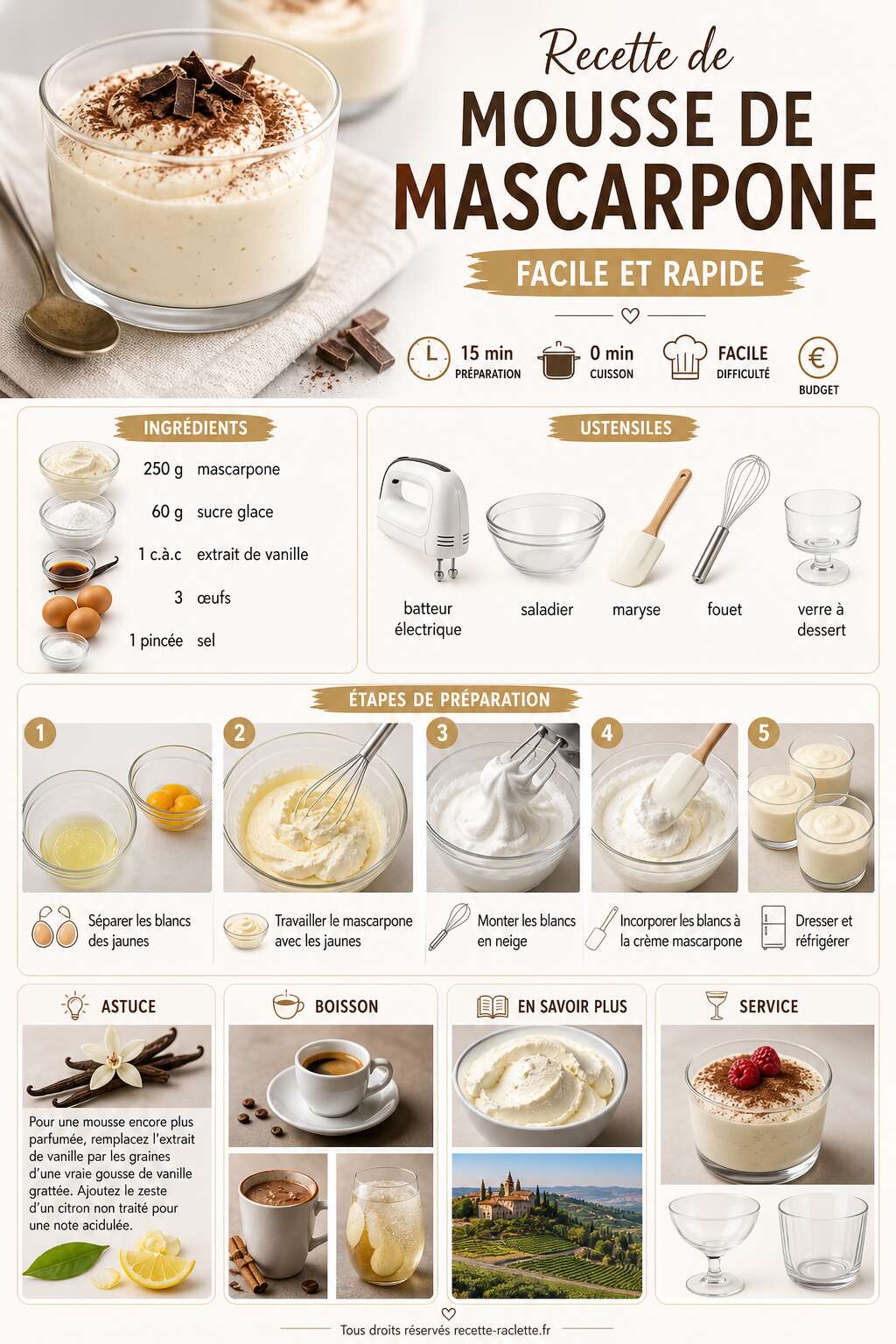 Fiche recette Recette de mousse de mascarpone facile et rapide Fiche recette Recette de mousse de mascarpone facile et rapide