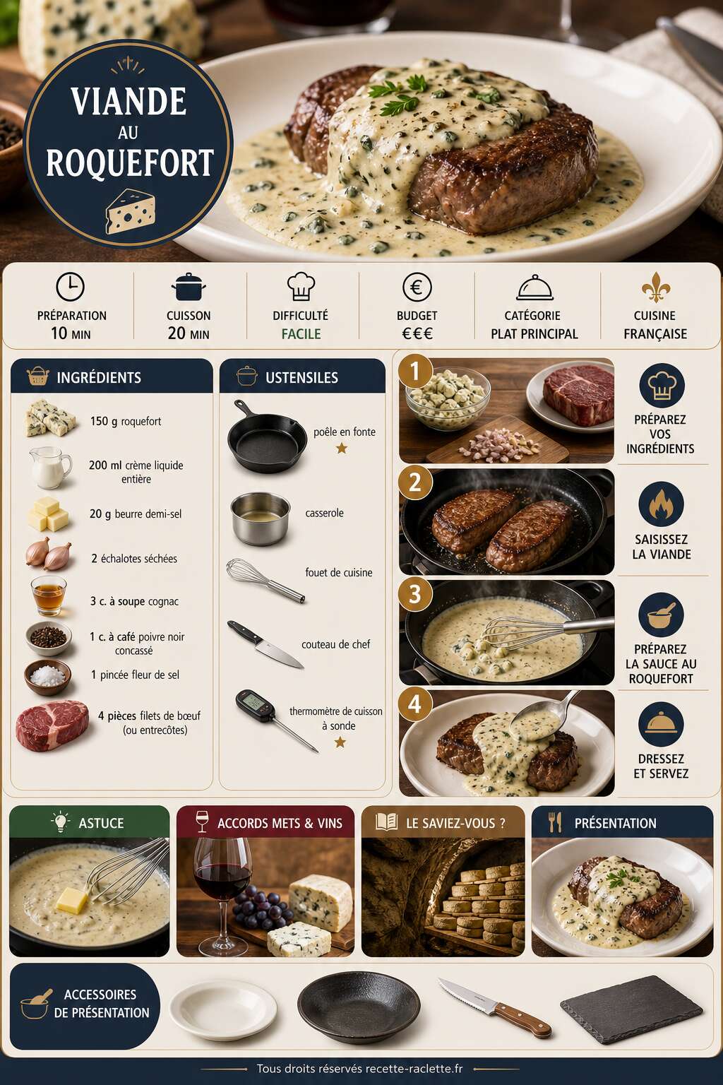 Fiche recette Viande au roquefort : découvrez la recette gourmande Fiche recette Viande au roquefort : découvrez la recette gourmande