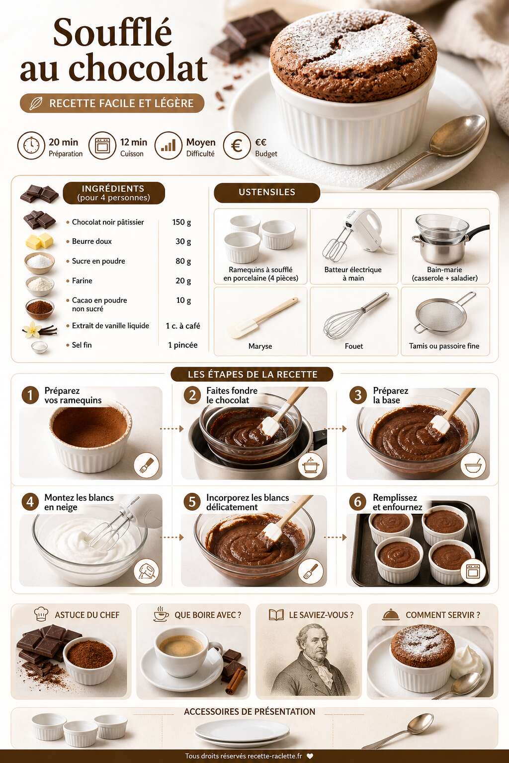 Fiche recette Soufflé au chocolat : recette facile et légère Fiche recette Soufflé au chocolat : recette facile et légère