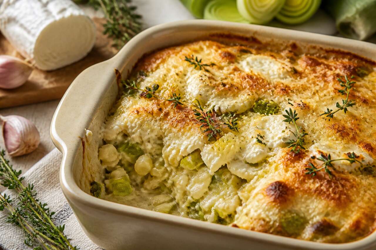 Gratin de crozets : recette aux poireaux et chèvre
