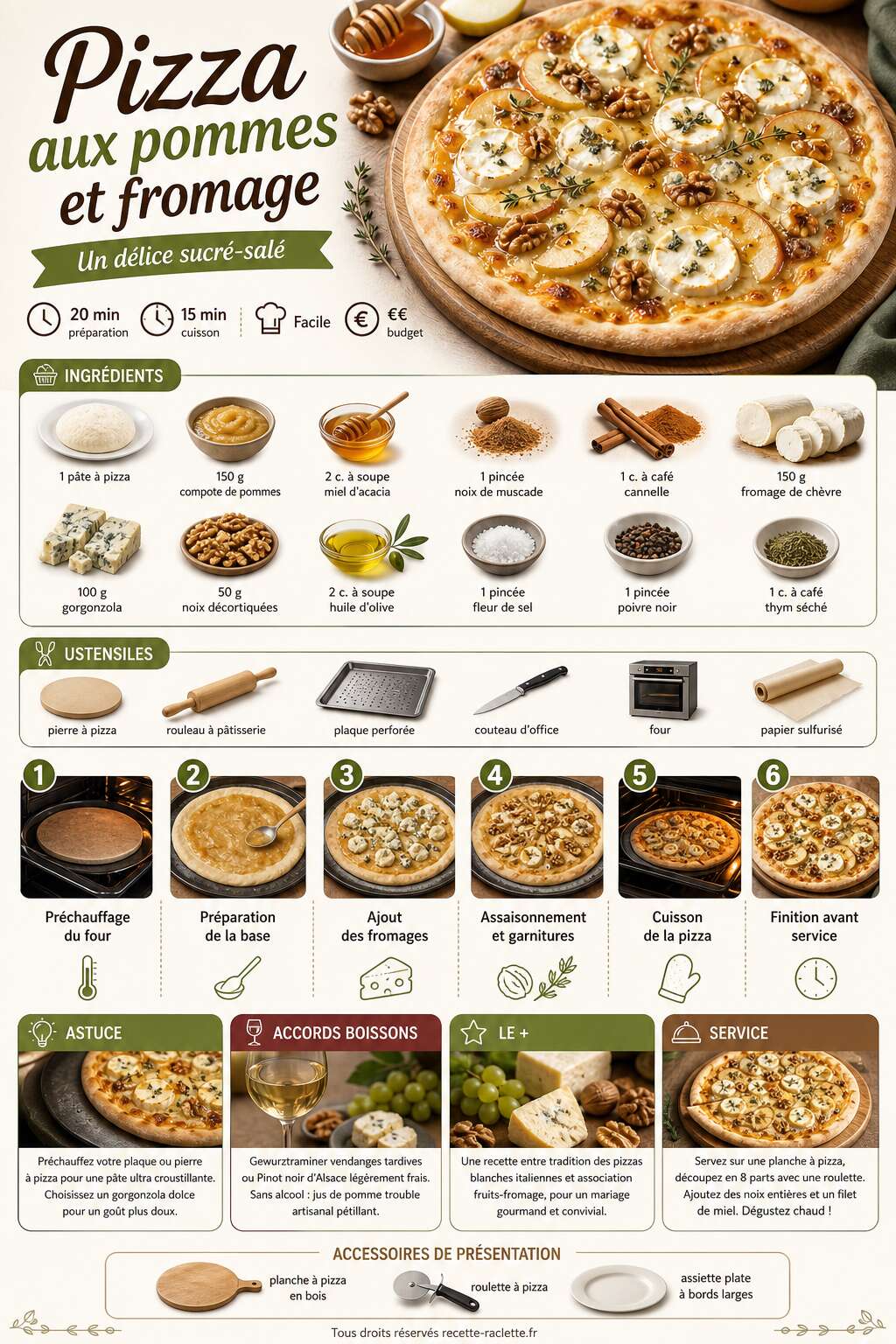 Fiche recette Recette de pizza aux pommes et fromage : un délice sucré-salé Fiche recette Recette de pizza aux pommes et fromage : un délice sucré-salé