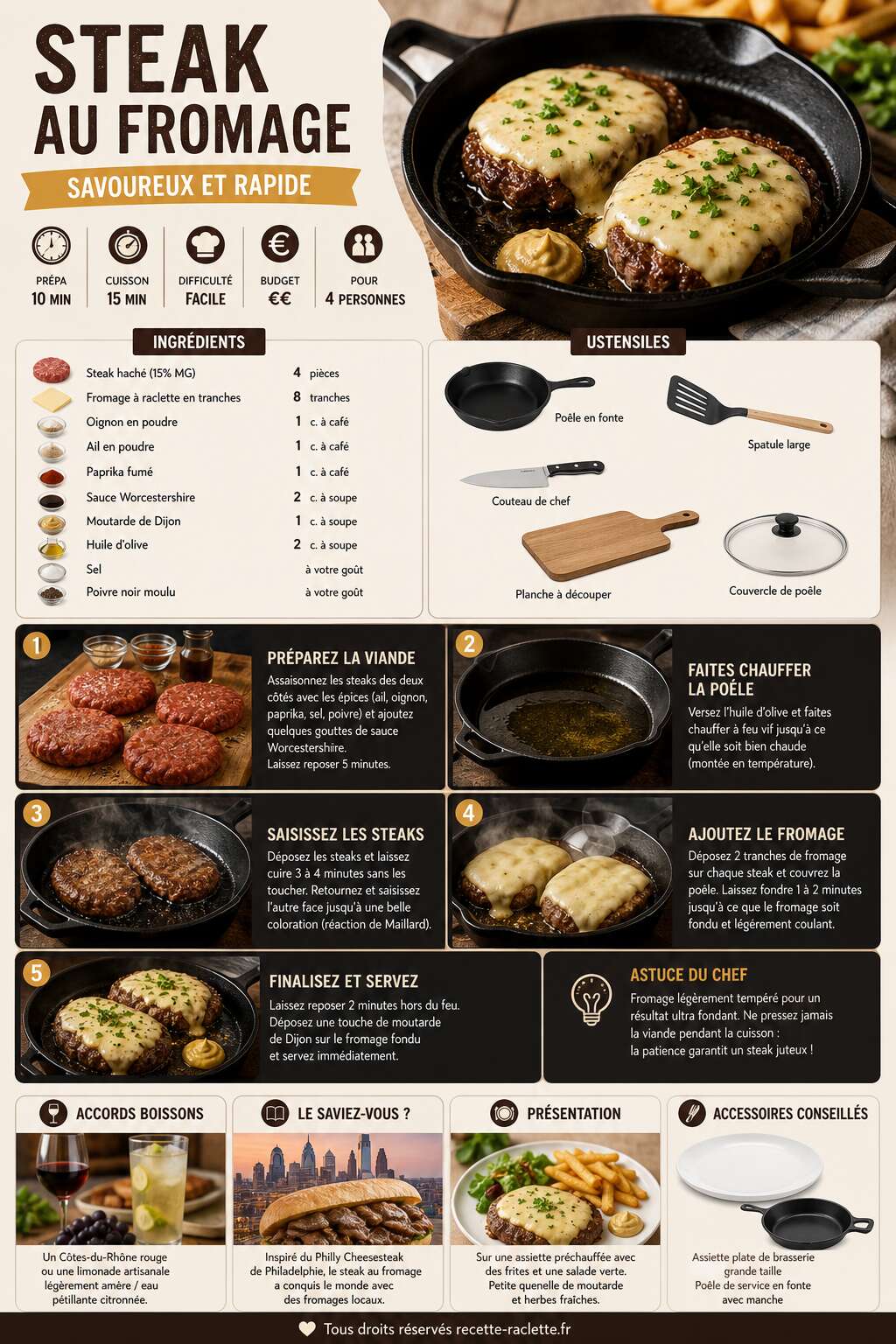 Fiche recette Recette de steak au fromage savoureux et rapide