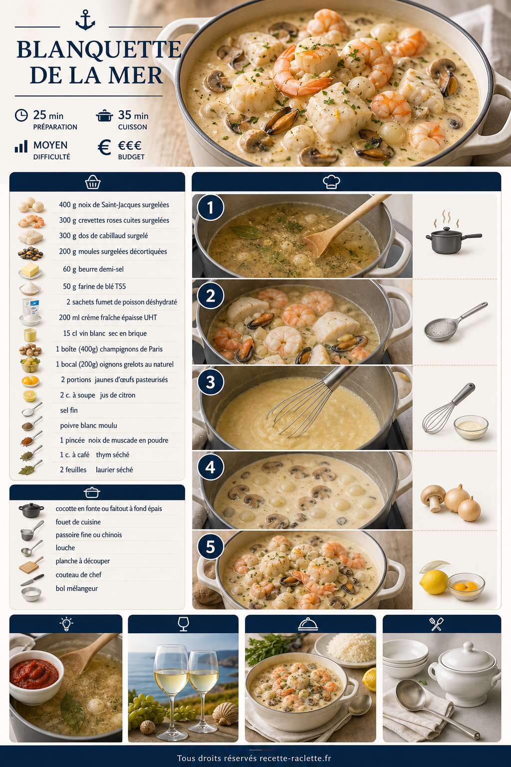 Fiche recette Recette délicieuse de blanquette de la mer Fiche recette Recette délicieuse de blanquette de la mer