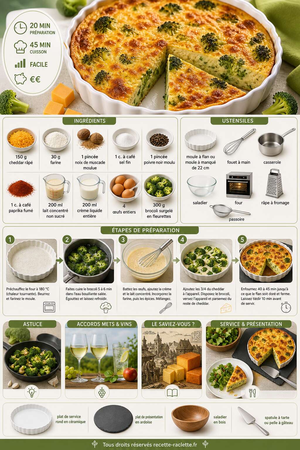 Fiche recette Recette de flan au brocoli et cheddar : délice crémeux à découvrir Fiche recette Recette de flan au brocoli et cheddar : délice crémeux à découvrir
