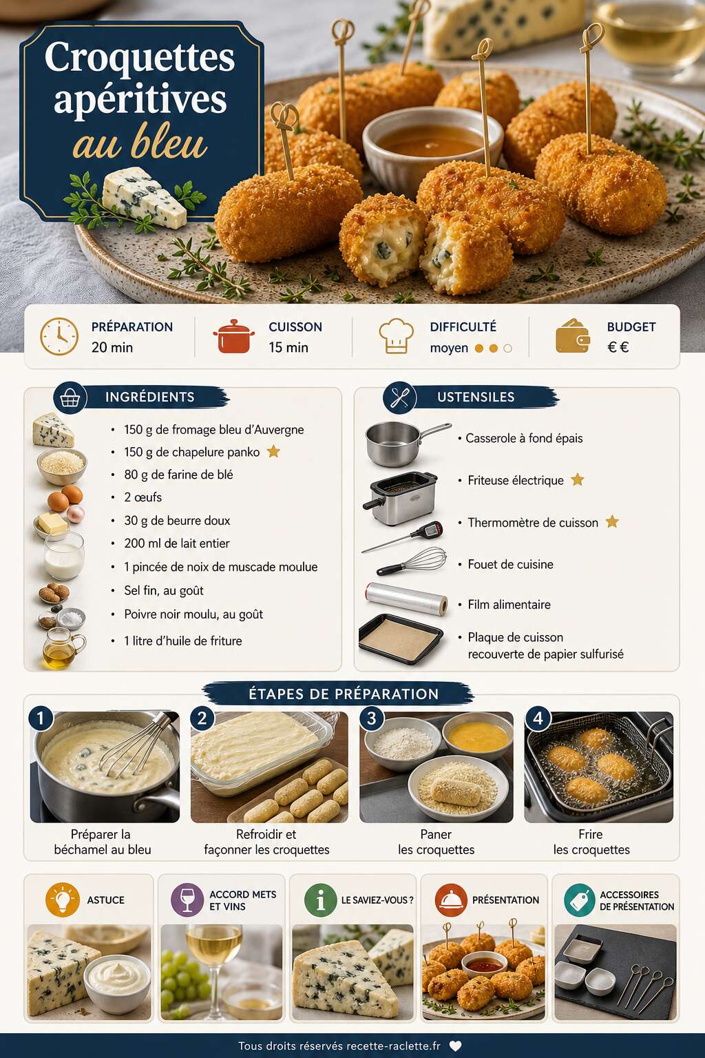 Fiche recette Croquettes apéritives au bleu : recette savoureuse Fiche recette Croquettes apéritives au bleu : recette savoureuse