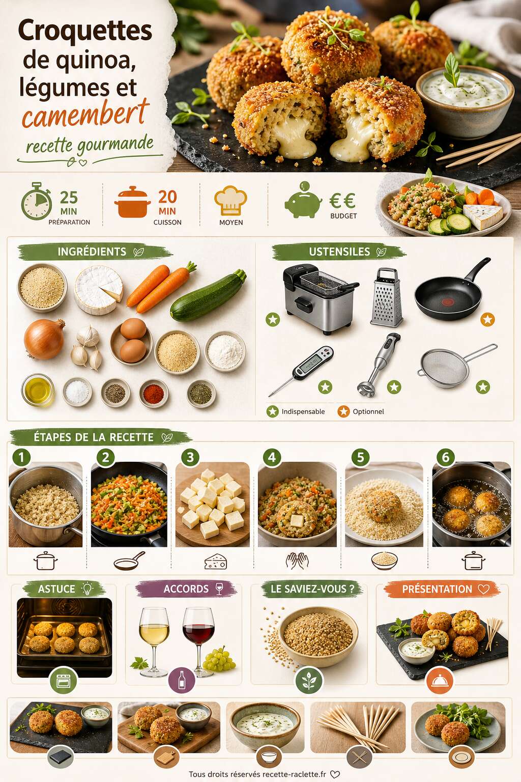 Fiche recette Croquettes de quinoa, légumes et camembert : recette gourmande Fiche recette Croquettes de quinoa, légumes et camembert : recette gourmande