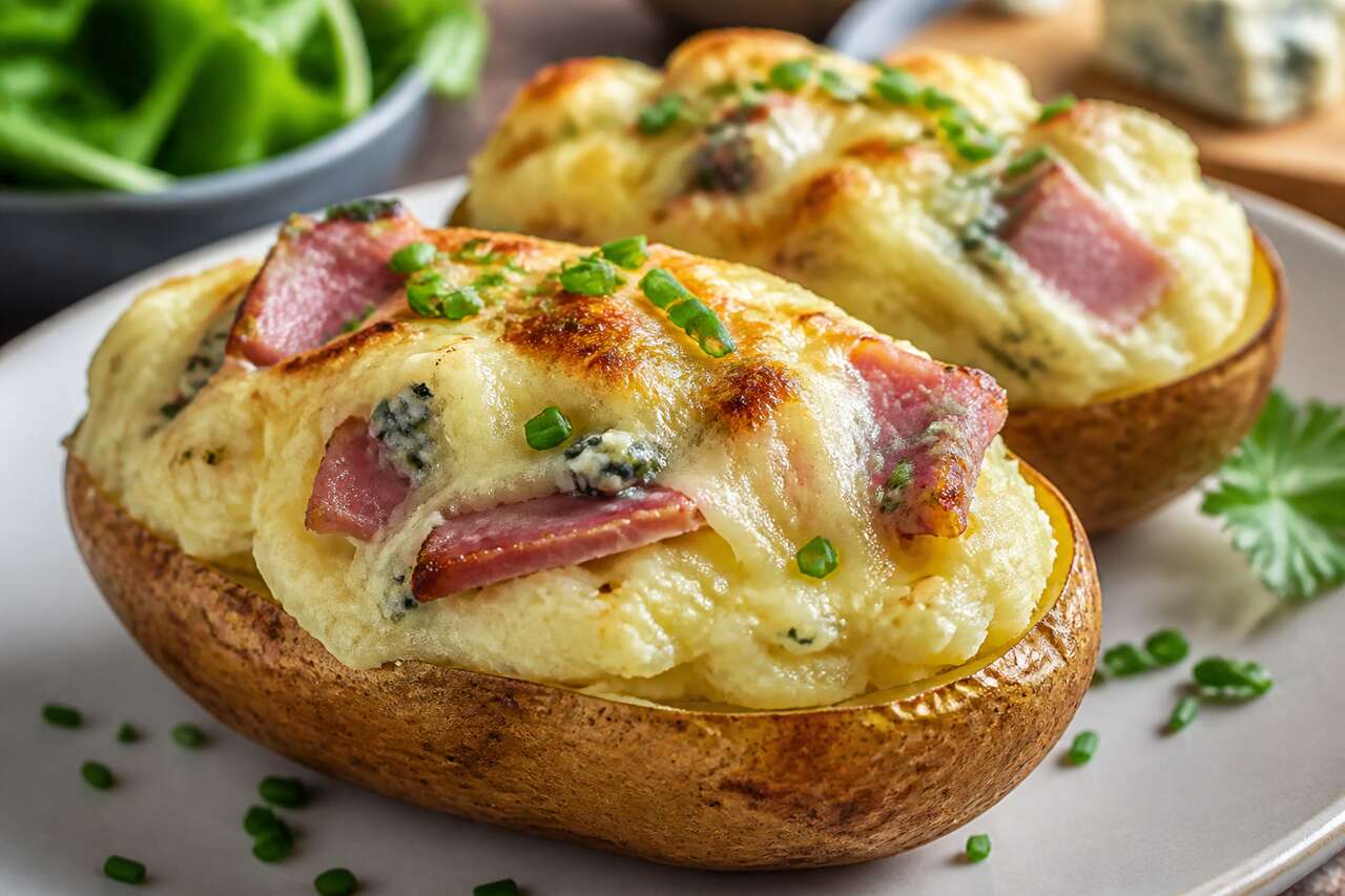 Pomme de terre farcie au bleu et jambon : recette savoureuse