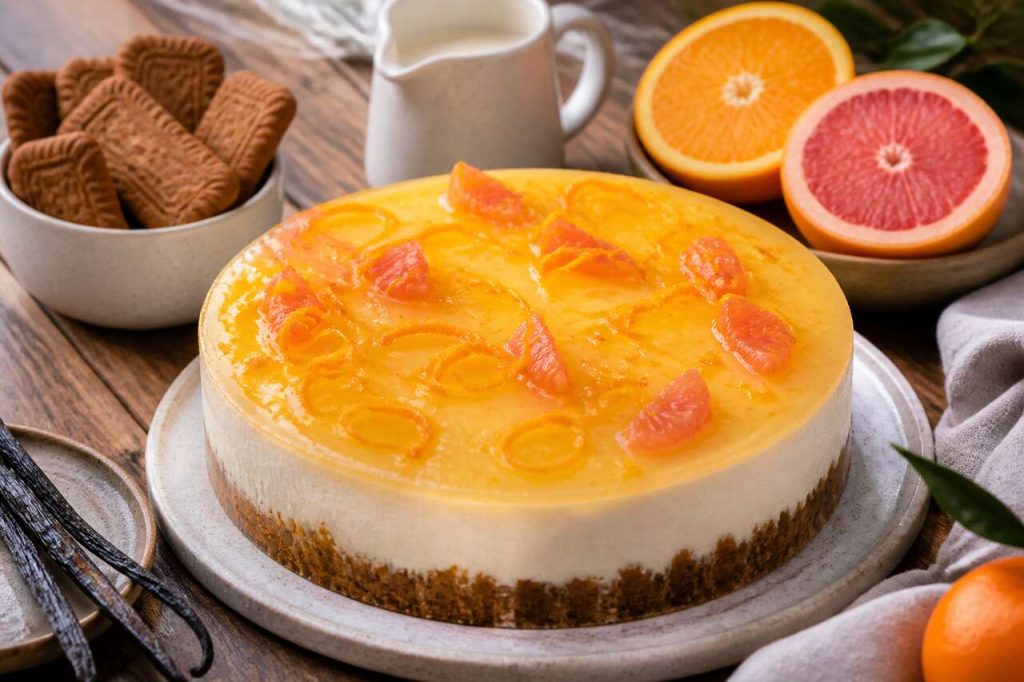 Cheesecake vanille, orange et pamplemousse au fromage frais