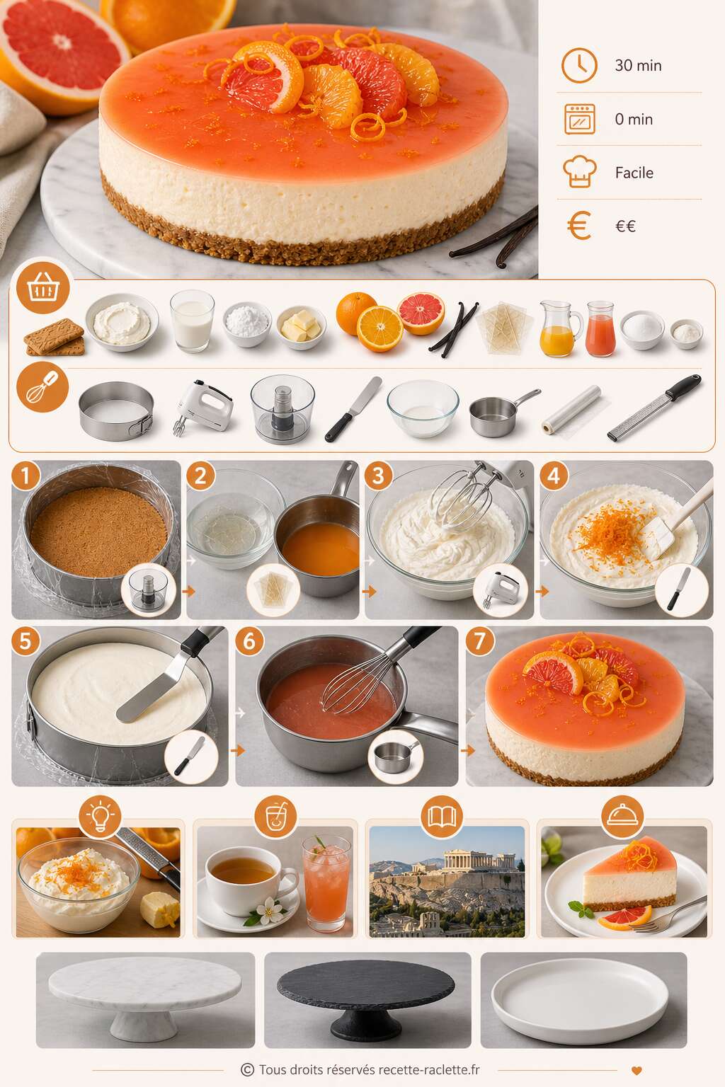 Fiche recette Cheesecake vanille, orange et pamplemousse au fromage frais