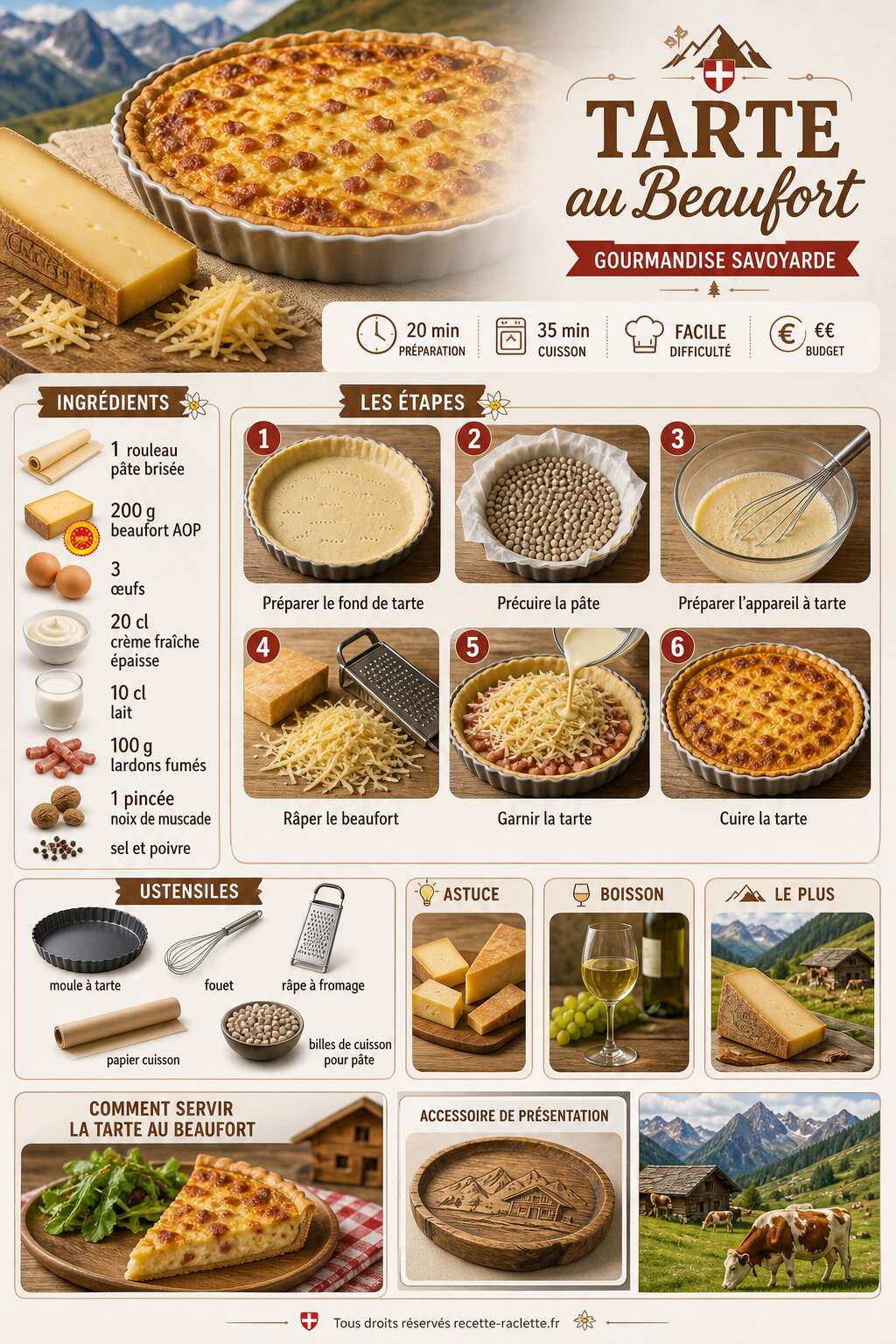 Fiche recette Recette de tarte au Beaufort : gourmandise savoyarde