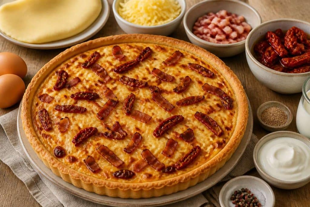 Tarte au Gouda, tomates Séchées et Lardons Grillés : recette savoureuse