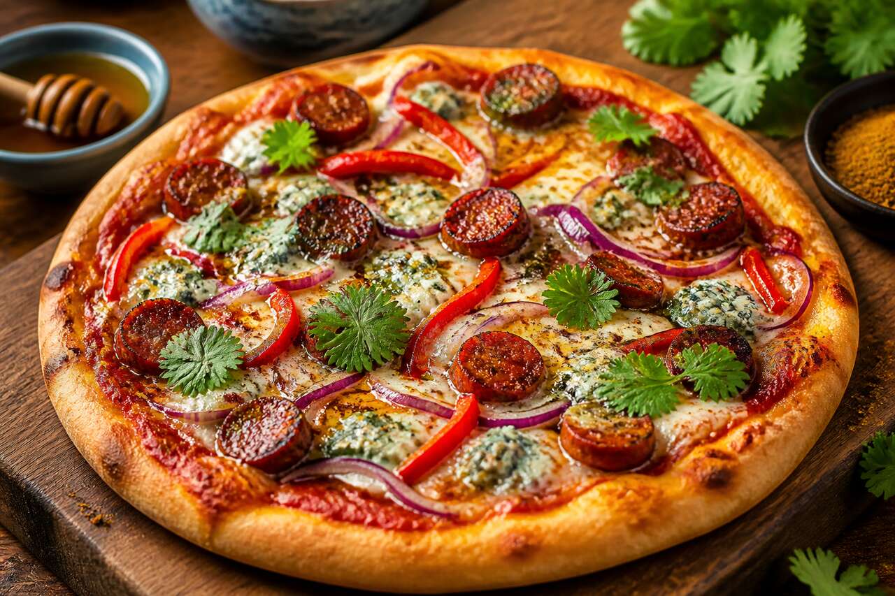Recette de pizza orientale aux merguez et fromage bleu