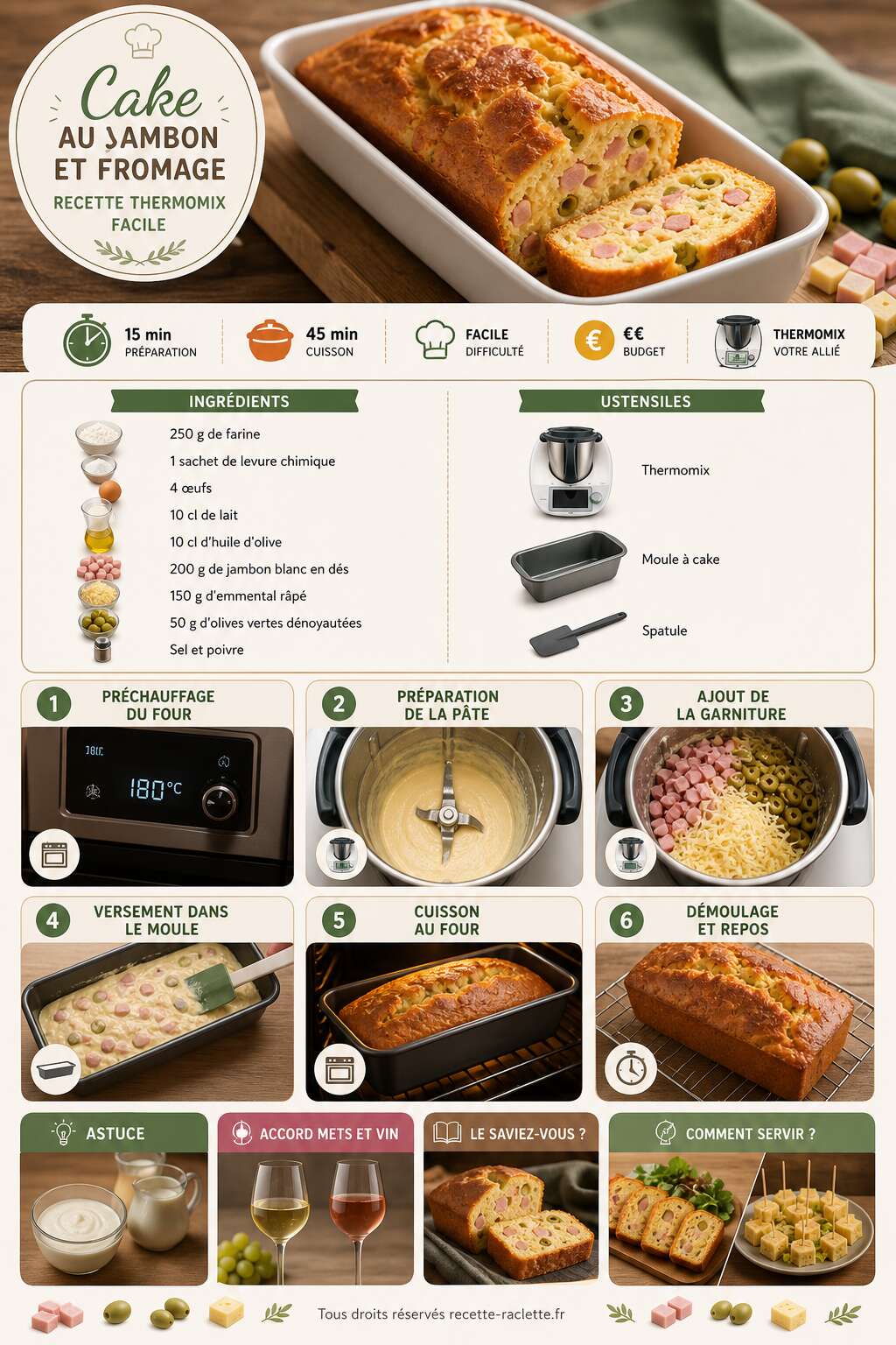 Fiche recette Cake au jambon et fromage : recette Thermomix facile