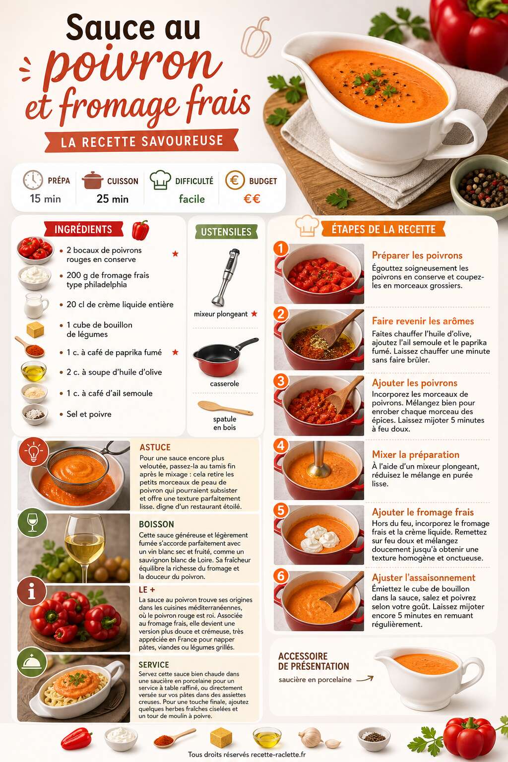 Fiche recette Sauce au poivron et fromage frais : la recette savoureuse