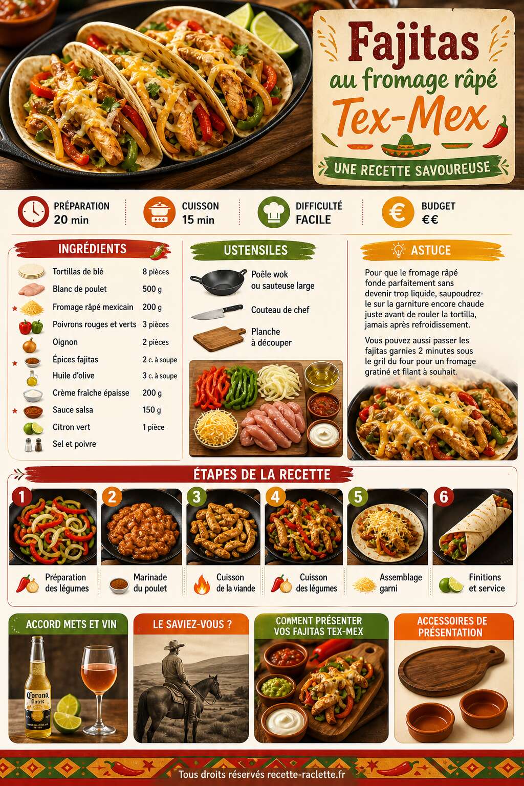 Fiche recette Fajitas au fromage r&acirc;p&eacute; Tex-Mex : une recette savoureuse