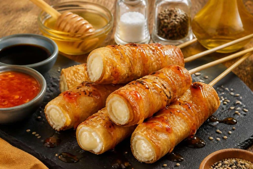 Brochettes croustillantes au chèvre : recette sauce soja et piment doux