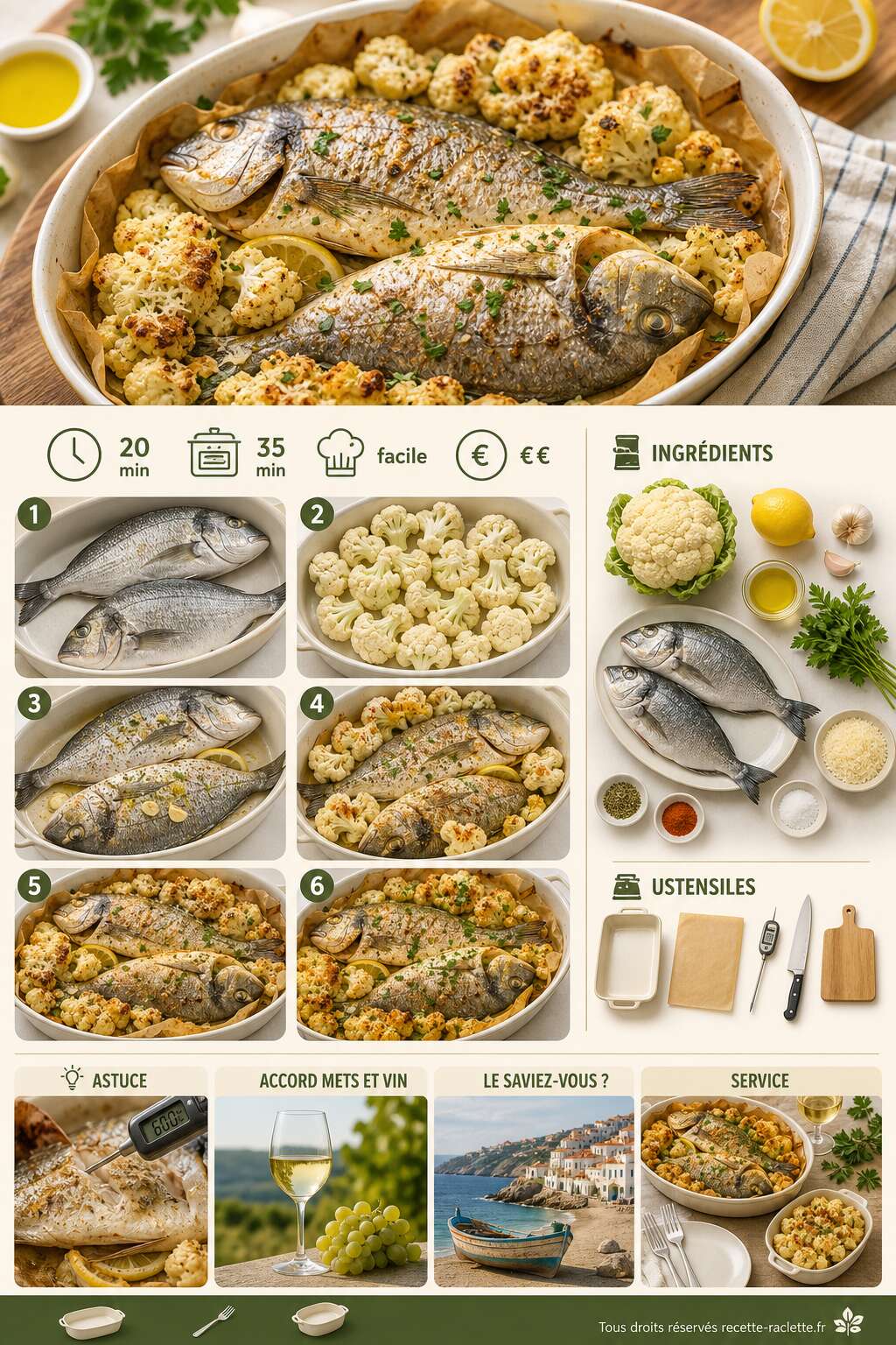 Fiche recette Dorade au four et chou-fleur grill&eacute; au fromage fra&icirc;chement cuit