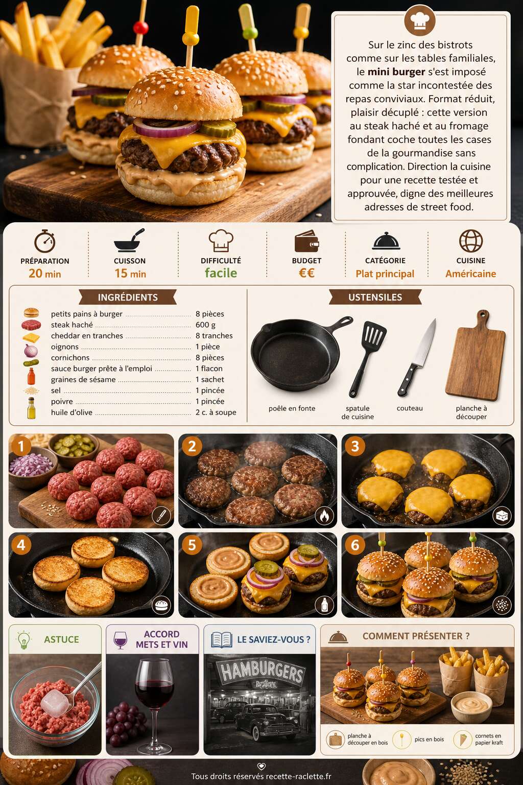 Fiche recette Mini burgers au steak haché et fromage : recette gourmande Fiche recette Mini burgers au steak haché et fromage : recette gourmande