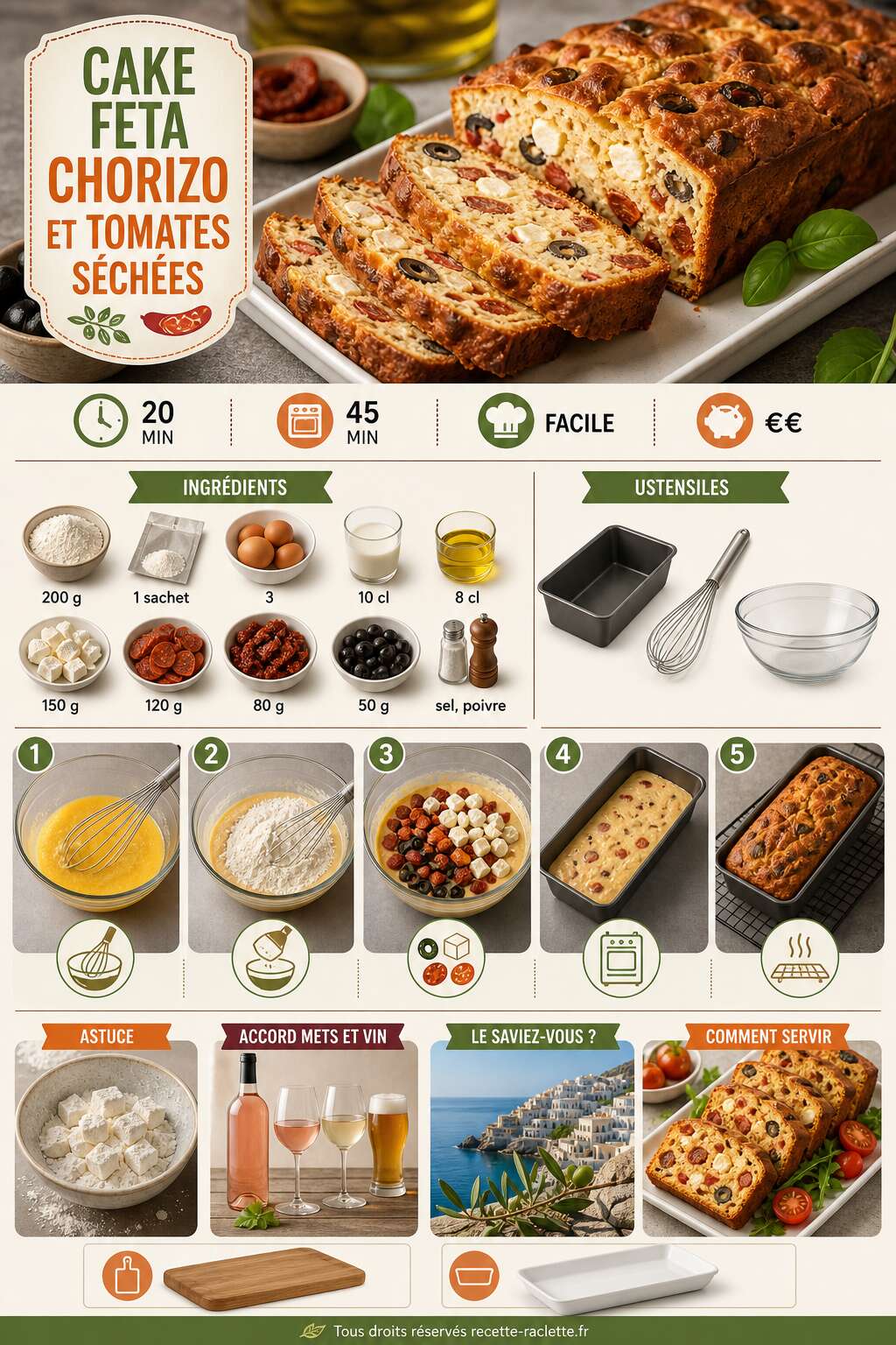 Fiche recette Cake feta chorizo et tomates s&eacute;ch&eacute;es : recette savoureuse
