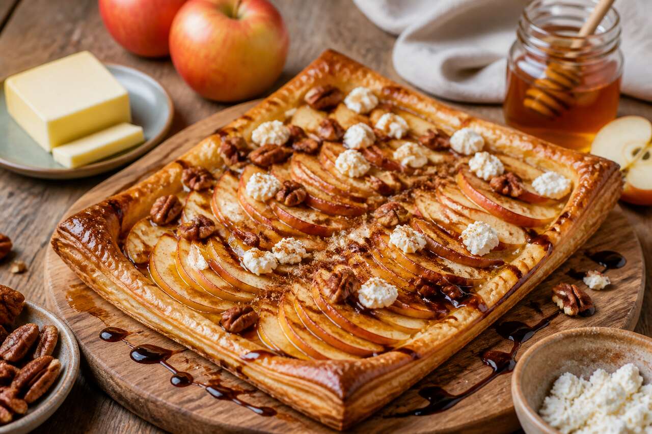 Tarte fine aux pommes, miel et fromage : recette gourmande