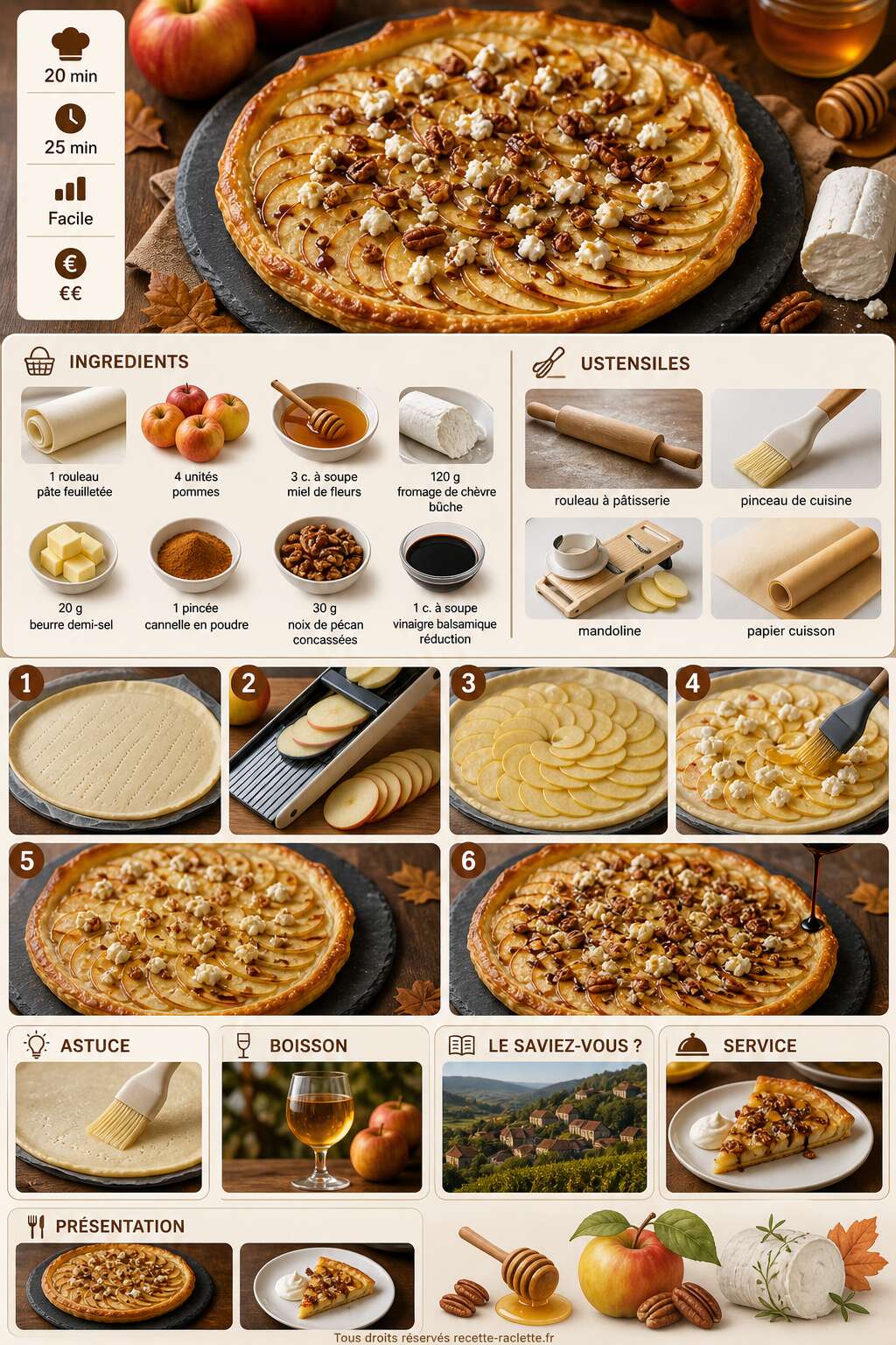 Fiche recette Tarte fine aux pommes, miel et fromage : recette gourmande