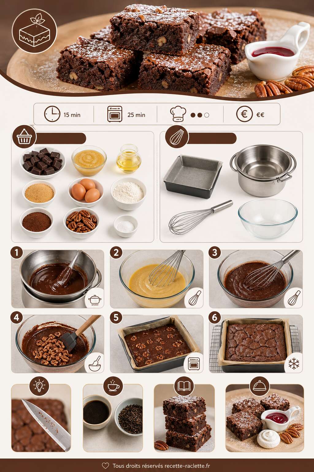 Fiche recette Recette de brownies sans beurre : légère et savoureuse Fiche recette Recette de brownies sans beurre : légère et savoureuse