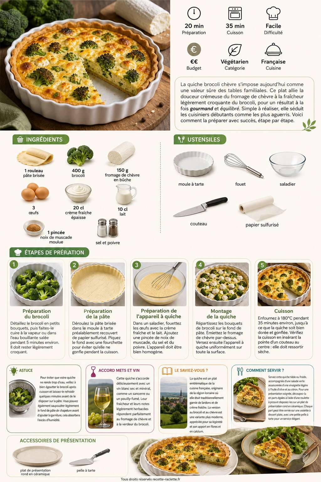 Fiche recette Recette de quiche brocoli chèvre : facile et savoureuse Fiche recette Recette de quiche brocoli chèvre : facile et savoureuse