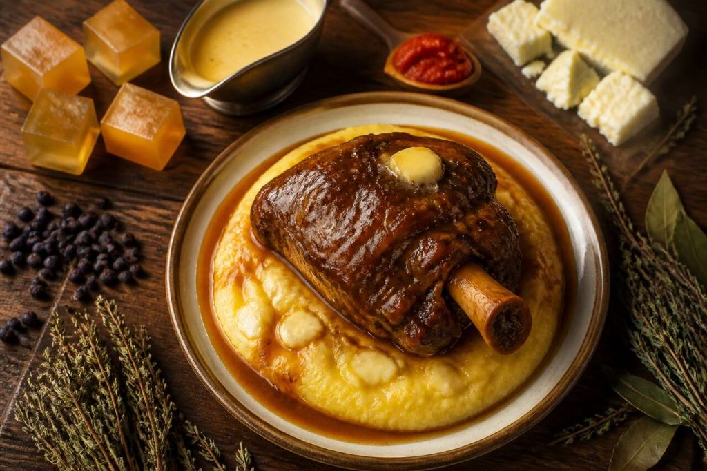 Jarret de porc braisé et polenta au fromage de brebis : une recette gourmande