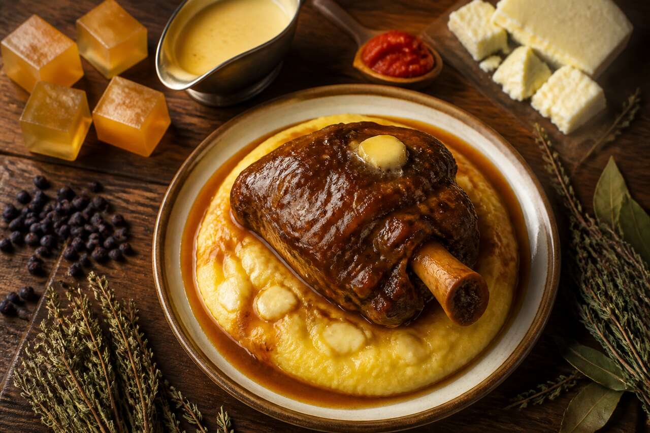 Jarret de porc braisé et polenta au fromage de brebis : une recette gourmande