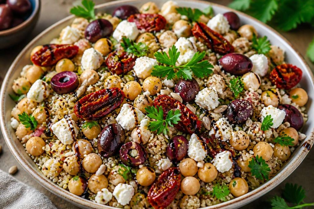 Salade complète : céréales, légumes et fromage