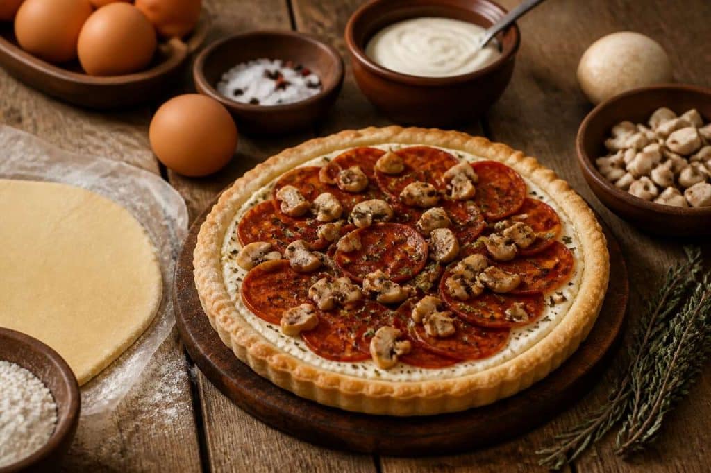 Tartelette au chèvre frais, champignons et chorizo : recette gourmande
