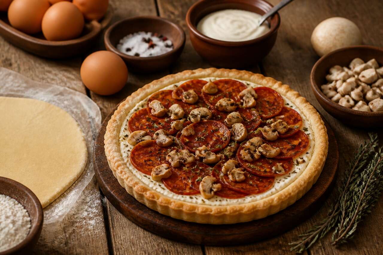 Tartelette au chèvre frais, champignons et chorizo : recette gourmande