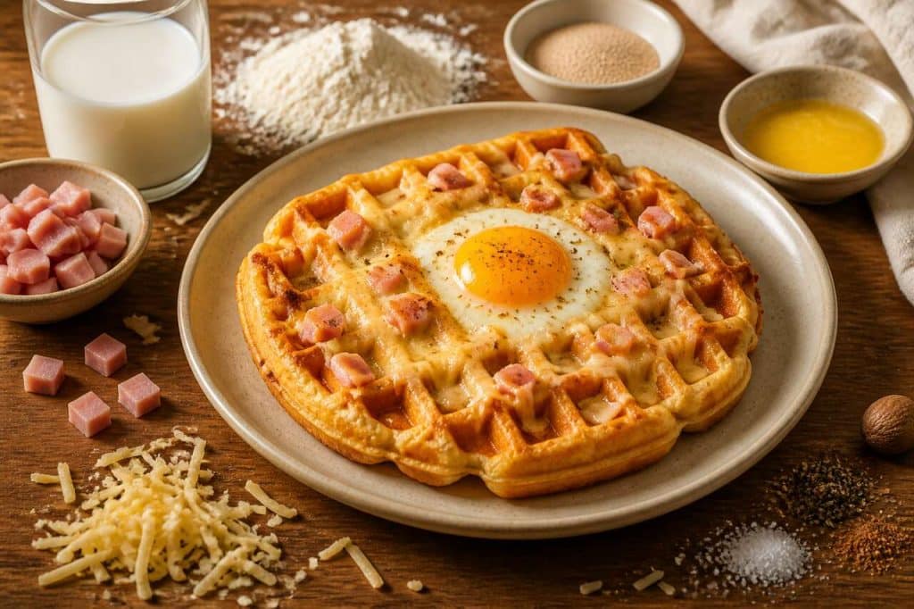 Gaufre au fromage, jambon et œuf : recette savoureuse à découvrir