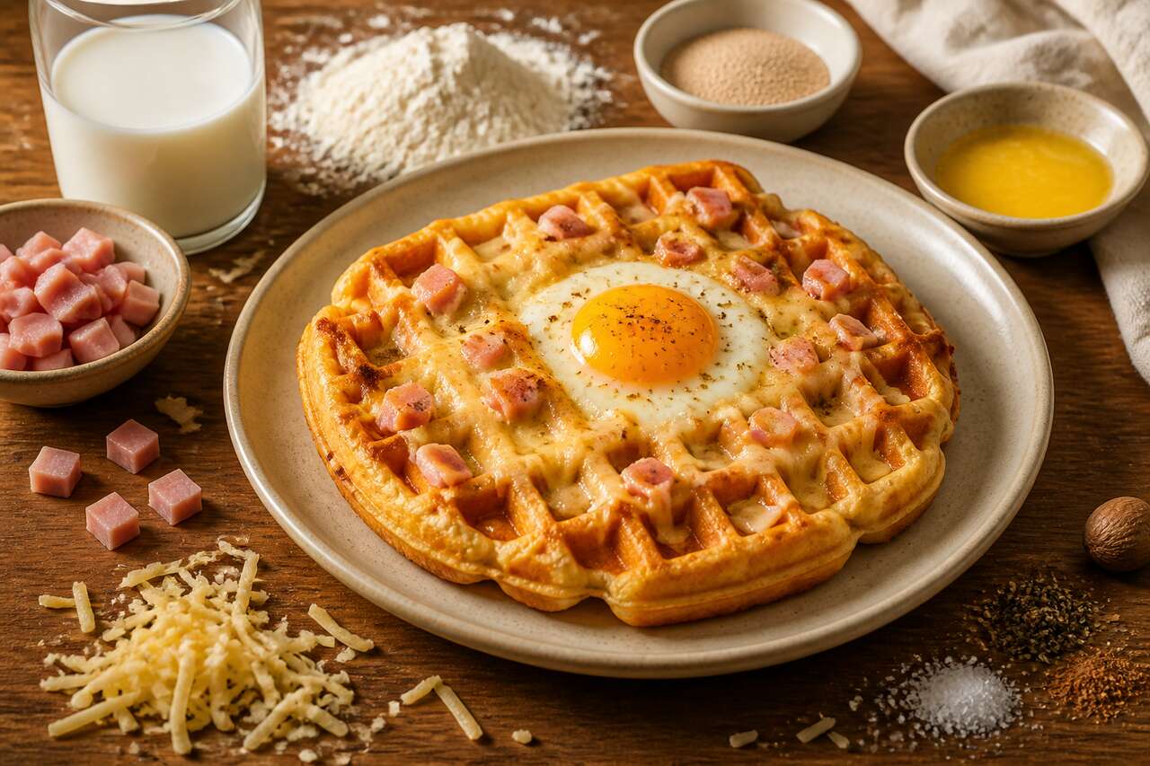 Gaufre au fromage, jambon et œuf : recette savoureuse à découvrir