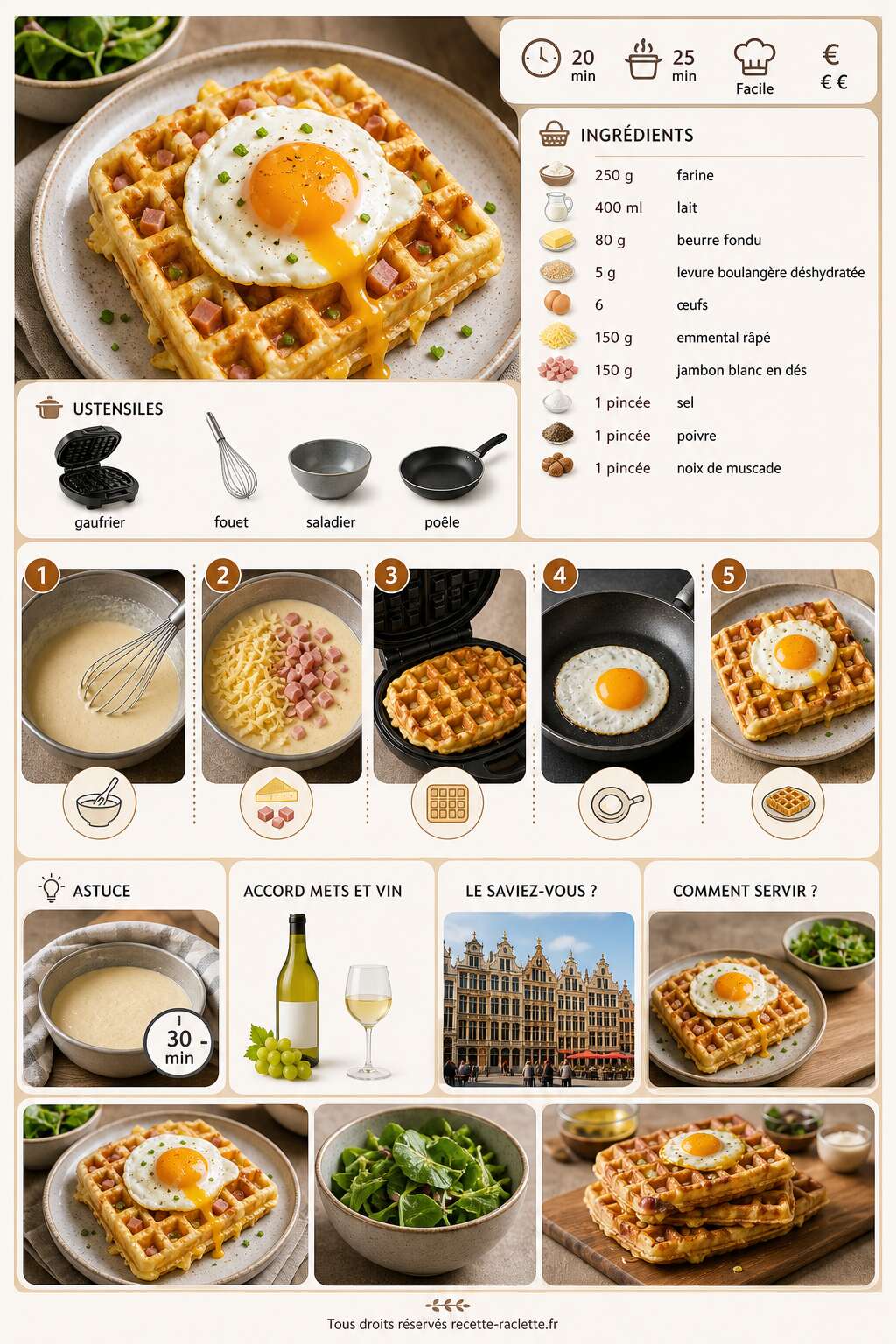 Fiche recette Gaufre au fromage, jambon et &oelig;uf : recette savoureuse &agrave; d&eacute;couvrir