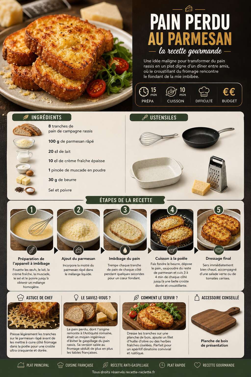 Fiche recette Pain perdu au parmesan : la recette gourmande