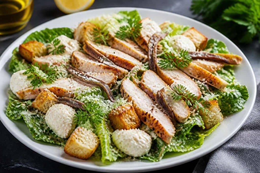 Salade césar au fromage frais : recette gourmande