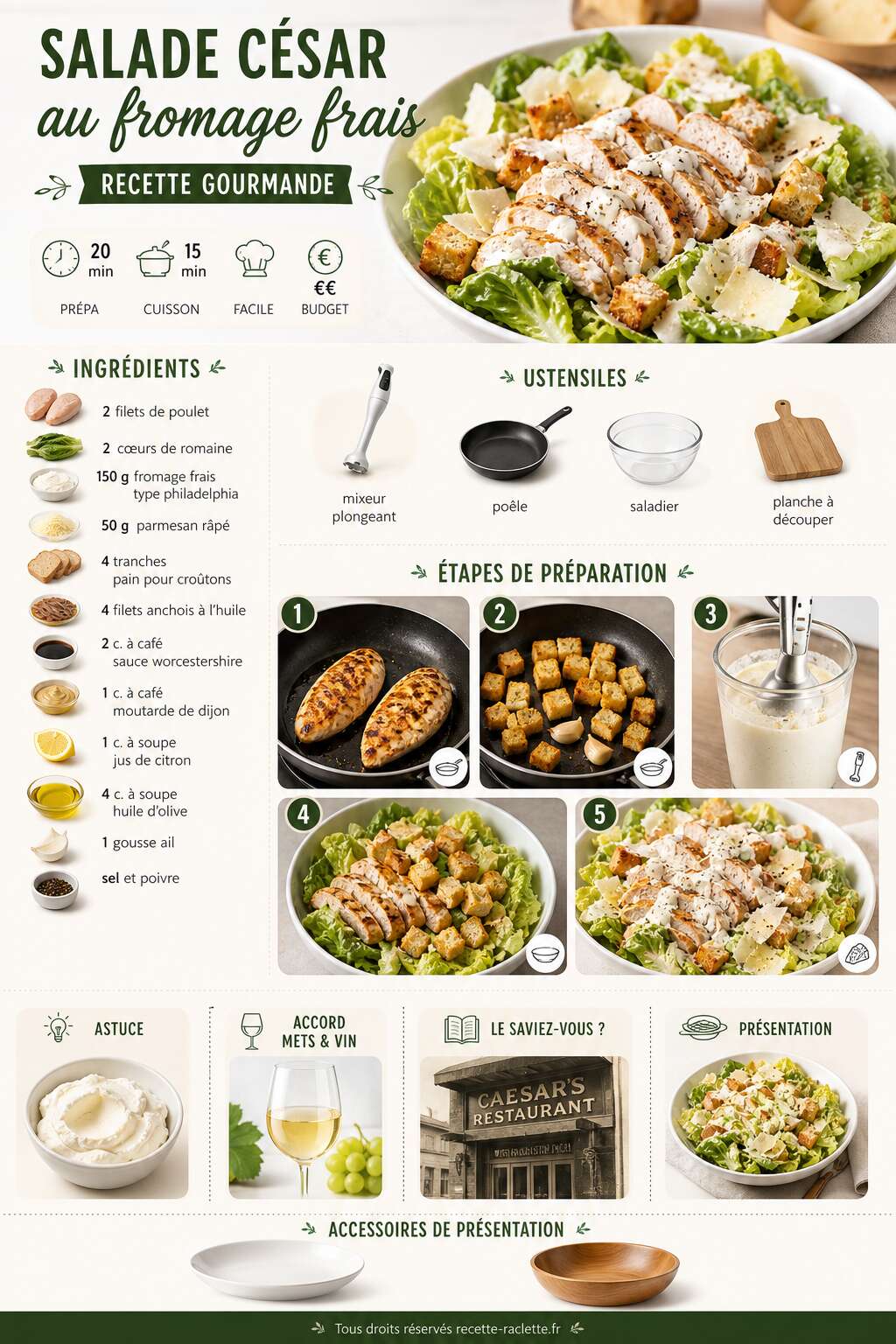 Fiche recette Salade c&eacute;sar au fromage frais : recette gourmande