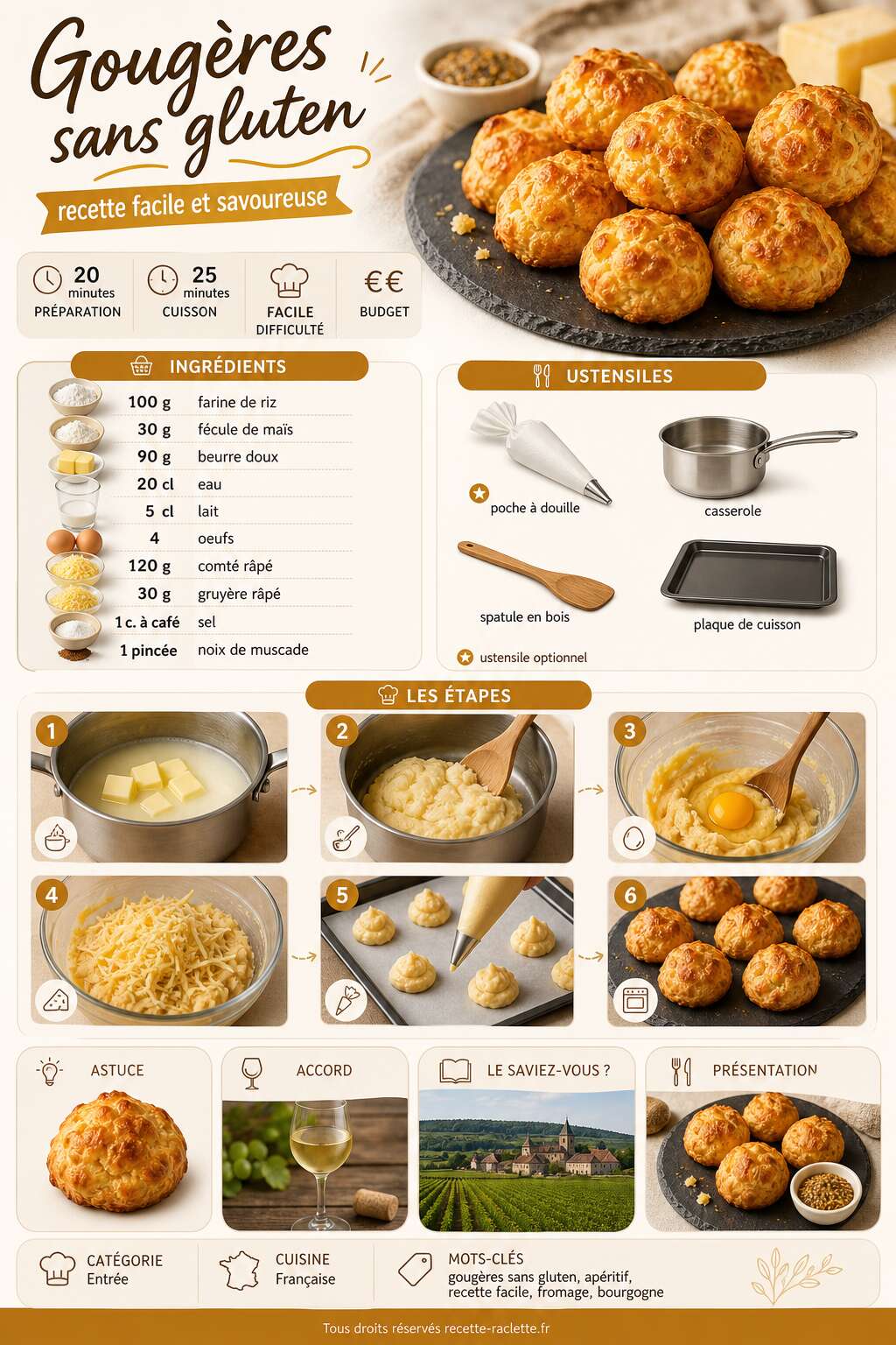 Fiche recette Goug&egrave;res sans gluten : recette facile et savoureuse