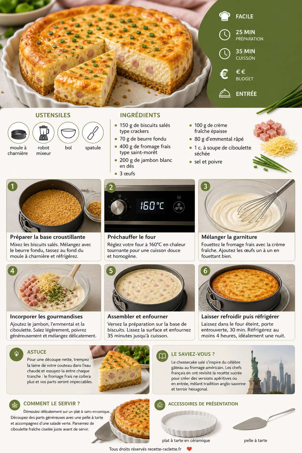 Fiche recette Cheesecake salé jambon fromage frais : la recette gourmande Fiche recette Cheesecake salé jambon fromage frais : la recette gourmande