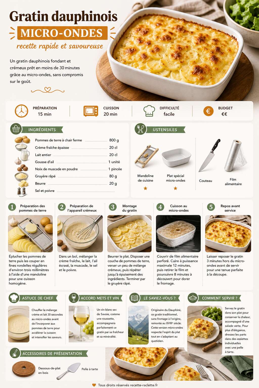 Fiche recette Gratin dauphinois micro-ondes : recette rapide et savoureuse