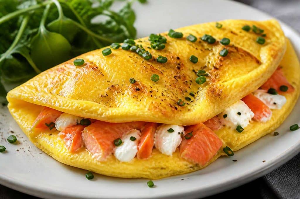 Omelette au saumon fumé et chèvre : recette gourmande