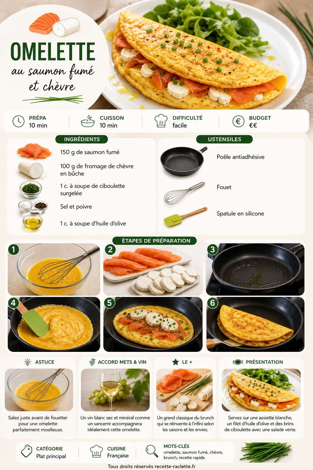 Fiche recette Omelette au saumon fumé et chèvre : recette gourmande Fiche recette Omelette au saumon fumé et chèvre : recette gourmande