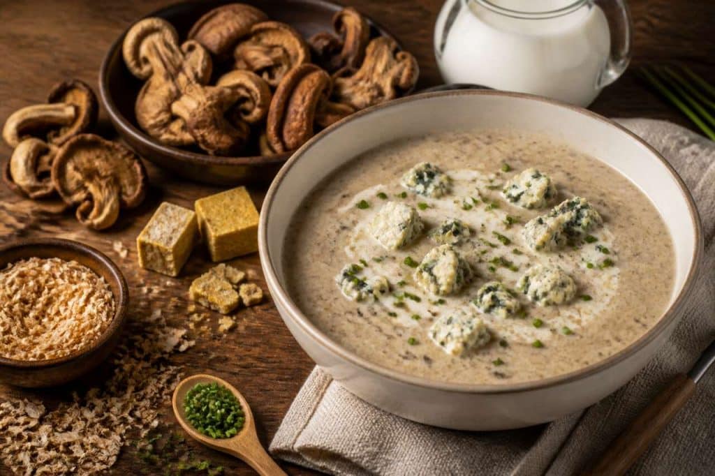 Velouté de champignons à la crème de bleu : recette gourmande