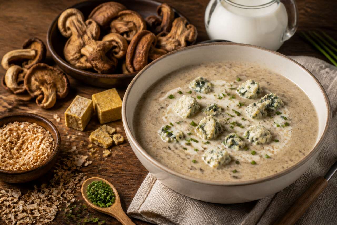 Velouté de champignons à la crème de bleu : recette gourmande