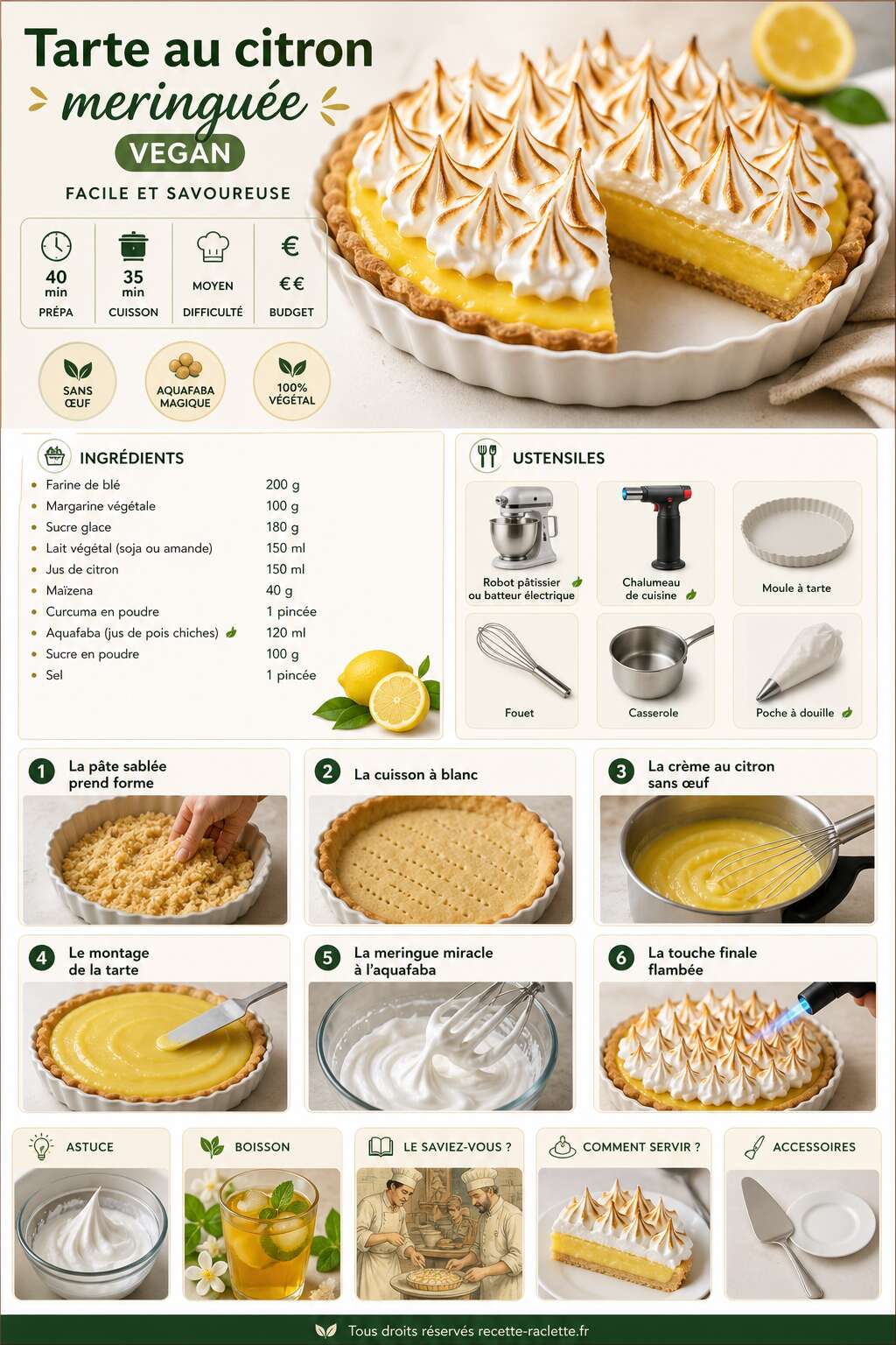 Fiche recette Tarte au citron meringuée vegan : recette facile et savoureuse Fiche recette Tarte au citron meringuée vegan : recette facile et savoureuse