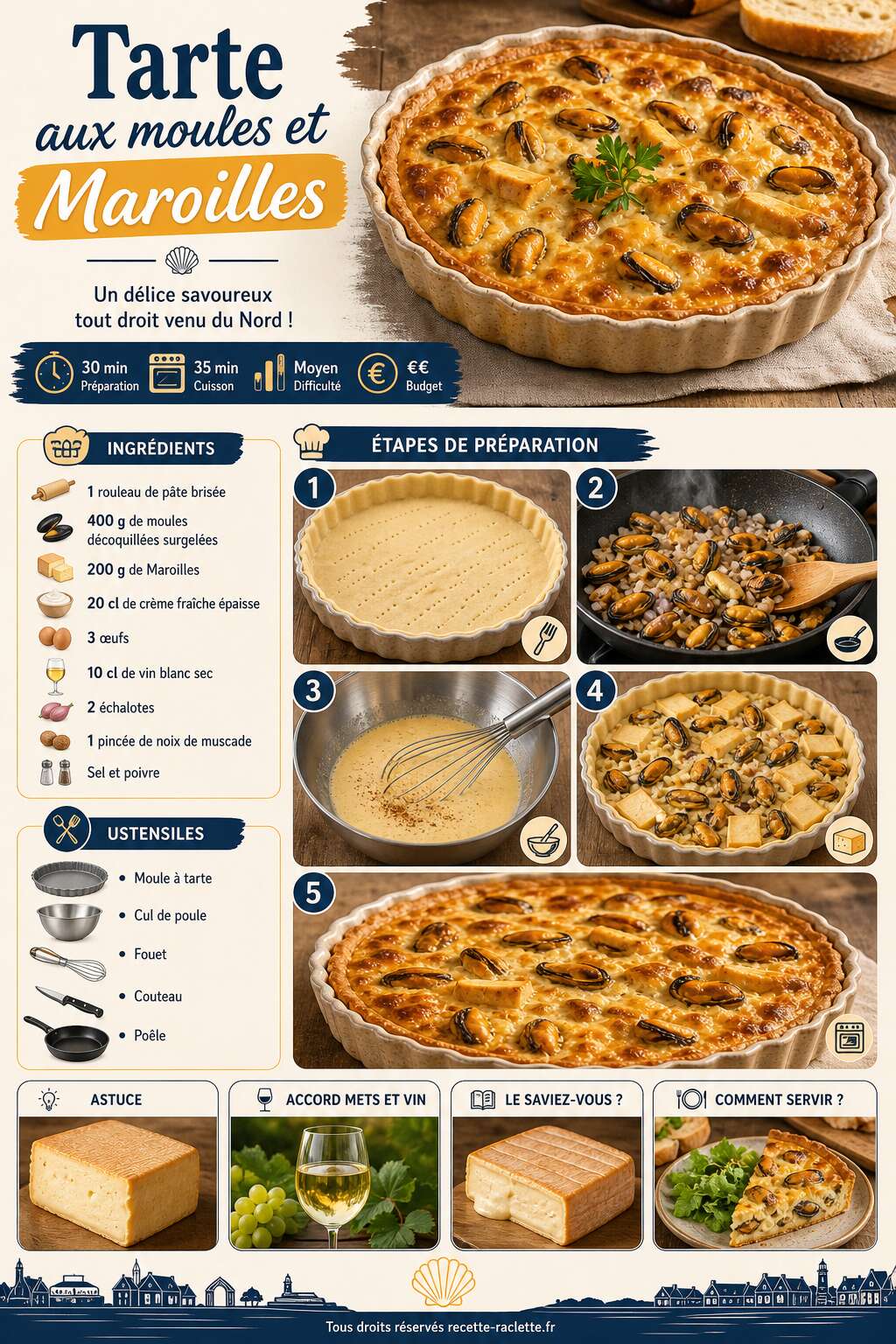 Fiche recette Recette de tarte aux moules et Maroilles : un d&eacute;lice savoureux !