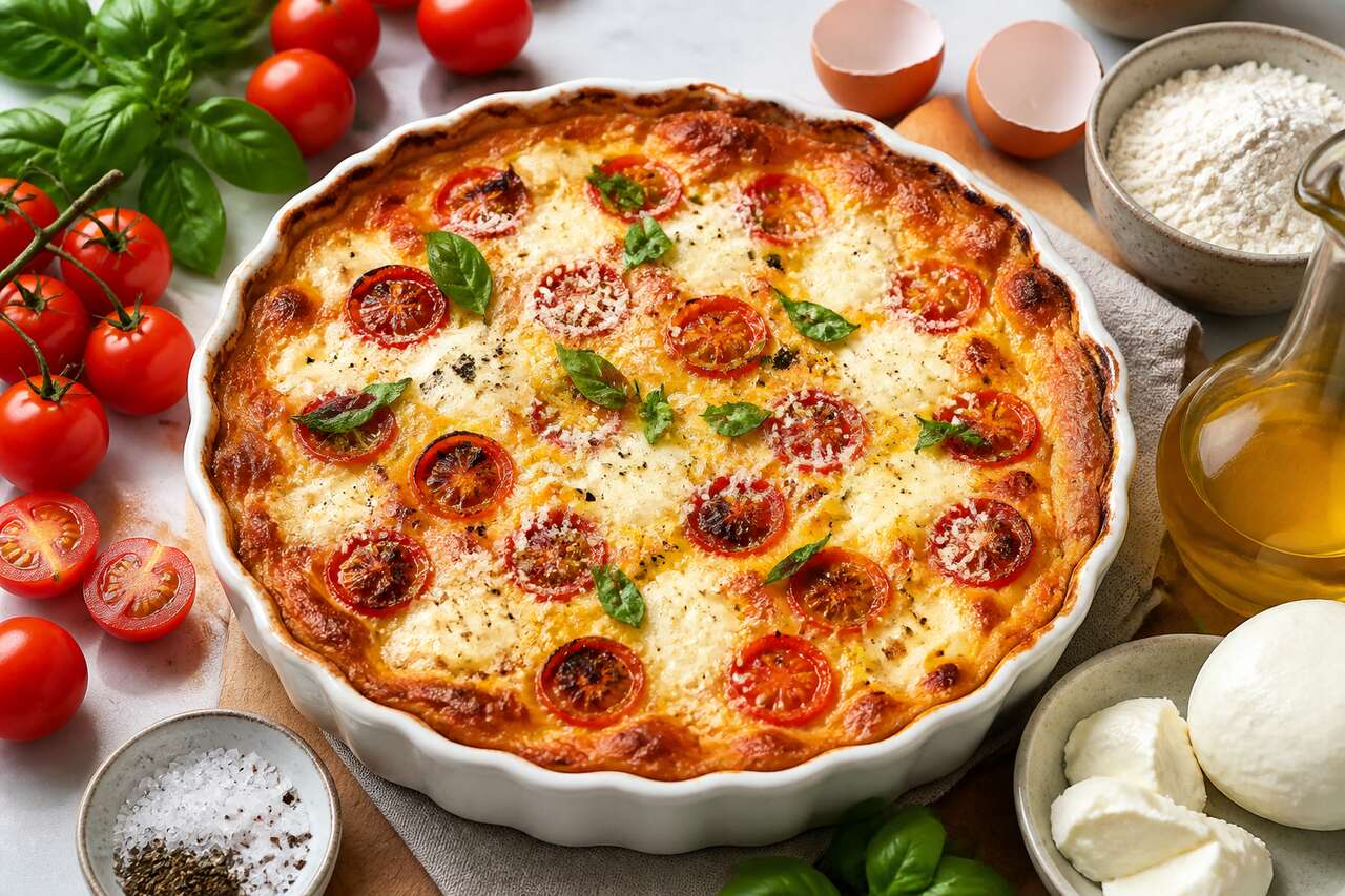 Clafoutis tomates cerises mozzarella : recette savoureuse