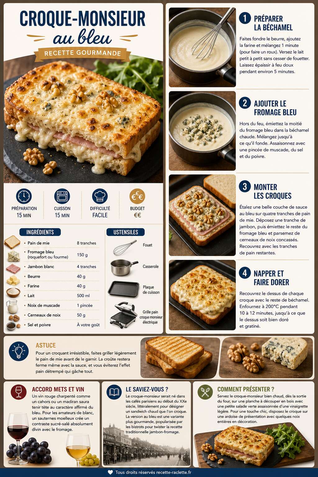 Fiche recette Croque-monsieur au bleu : recette gourmande Fiche recette Croque-monsieur au bleu : recette gourmande